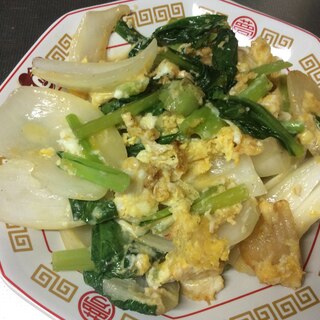 200円で出来る小松菜・玉ねぎ・玉子の野菜炒め